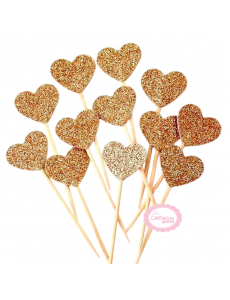 Mini Toppers Coração Glitter Ouro